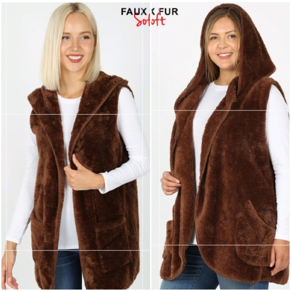💥Sale💥Brown hooded faux fur vest